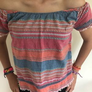 striped colorful off the shoulder top